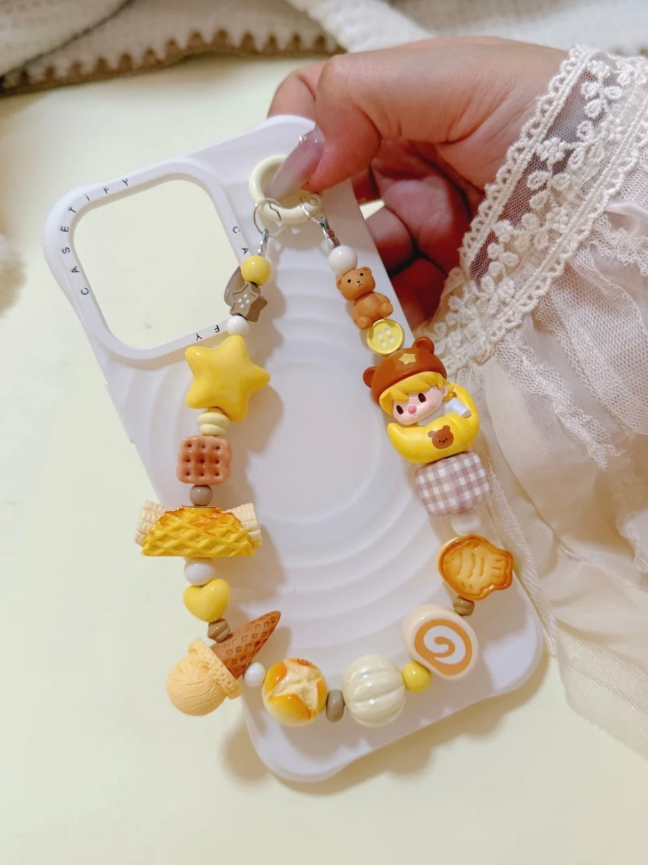 Trendy IP Character modified doll Custom Beaded Phone Charm - Yellow-Toned Baking Theme Phone Chain