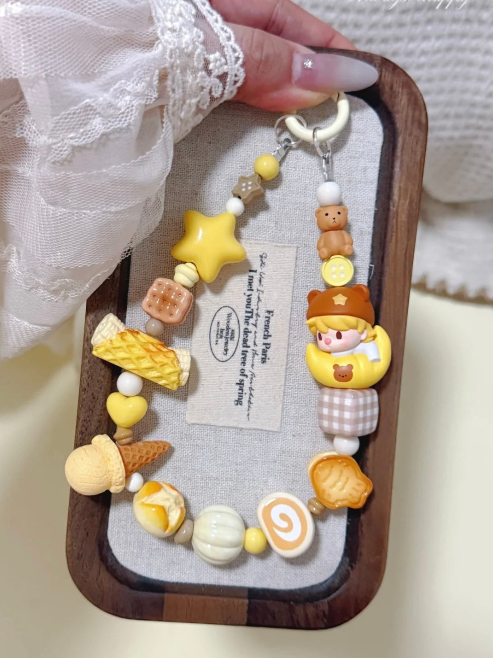 Trendy IP Character modified doll Custom Beaded Phone Charm - Yellow-Toned Baking Theme Phone Chain