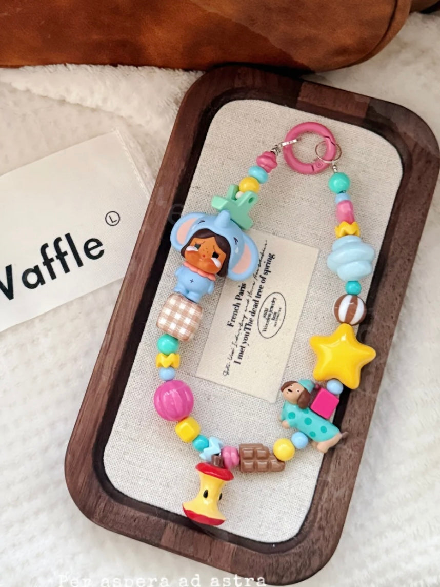 Modified Toy Handmade Custom Beaded Phone Charm - Blue Crying Doll Phone Chain