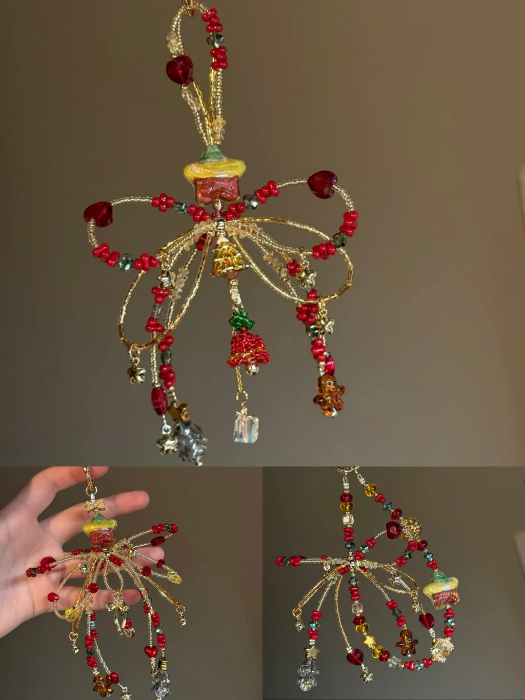 Limited Edition Christmas Collection Phone Charm — Large Bow Christmas Handmade Beaded Phone Chain