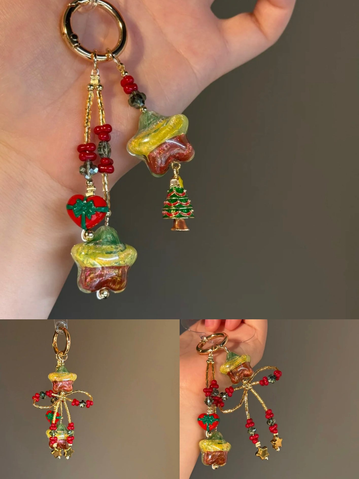 Limited Edition Christmas Collection Phone Charm — Christmas Star Bow Phone Bead Chain Pendant