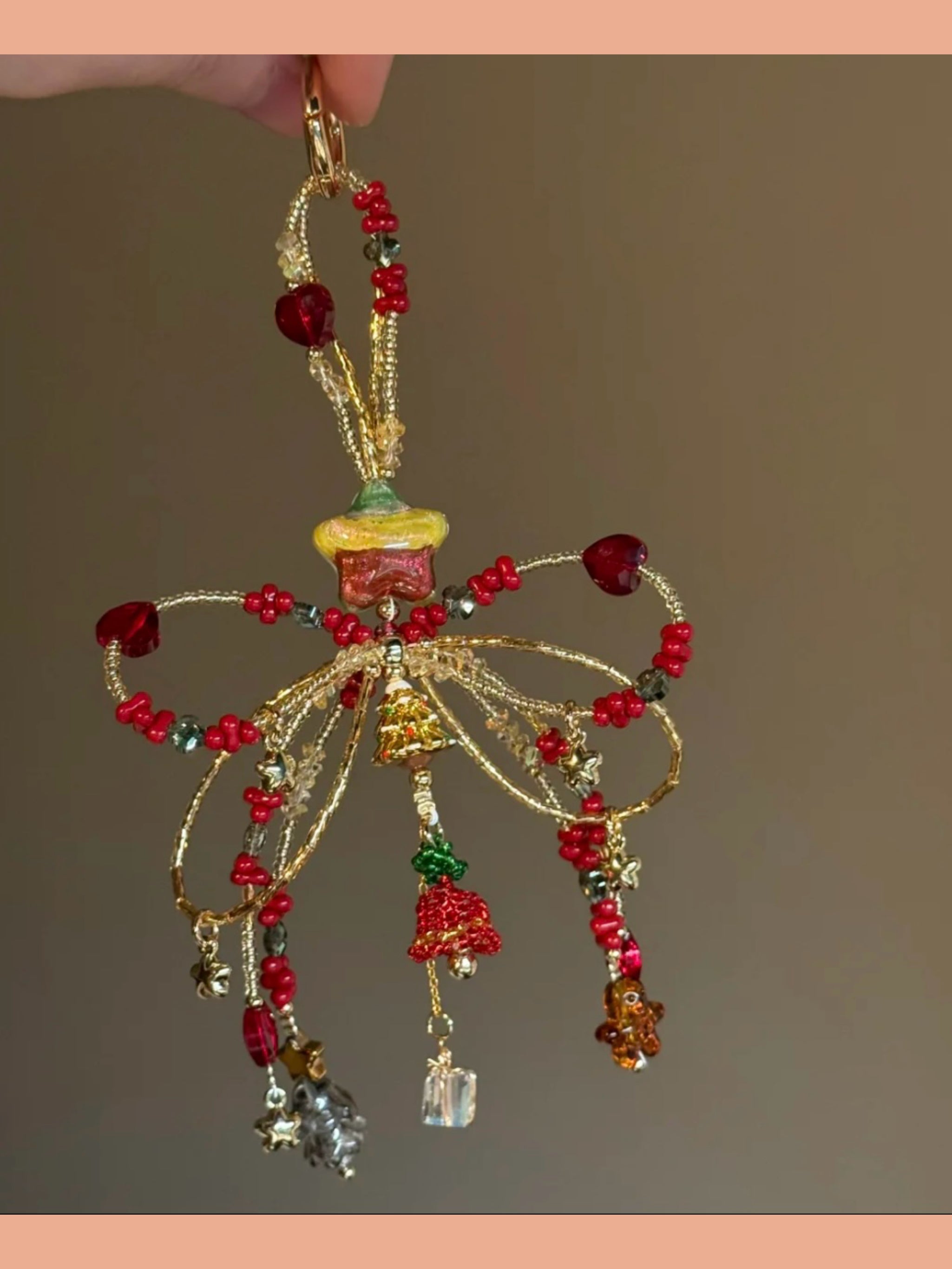 Limited Edition Christmas Collection Phone Charm — Large Bow Christmas Handmade Beaded Phone Chain