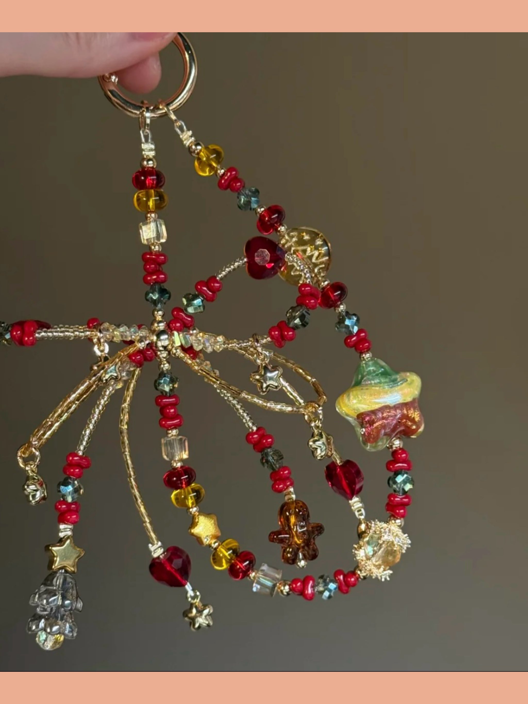 Limited Edition Christmas Collection Phone Charm — Large Bow Christmas Handmade Beaded Phone Chain