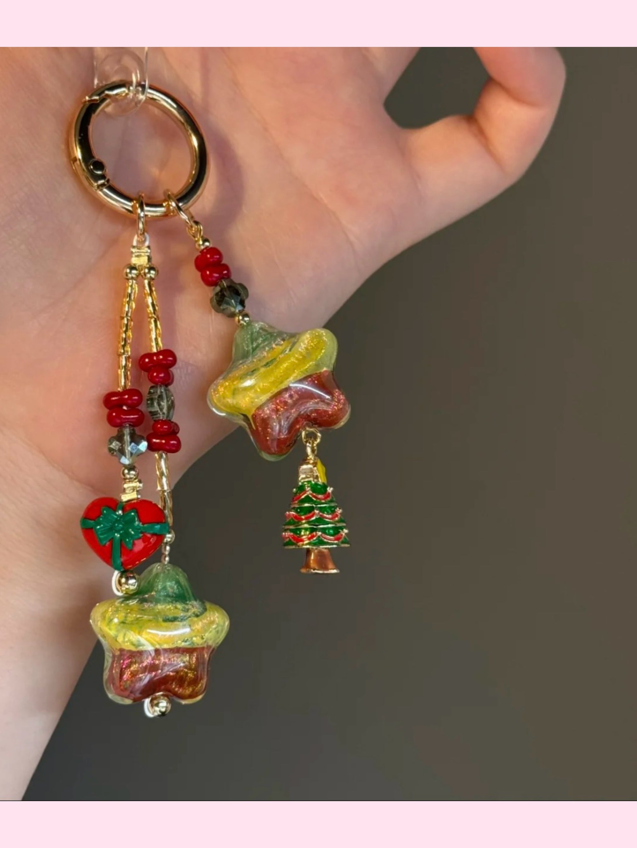 Limited Edition Christmas Collection Phone Charm — Christmas Star Bow Phone Bead Chain Pendant