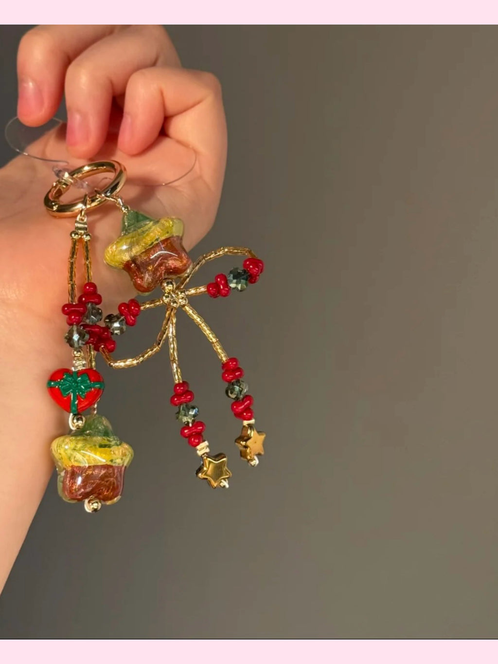 Limited Edition Christmas Collection Phone Charm — Christmas Star Bow Phone Bead Chain Pendant