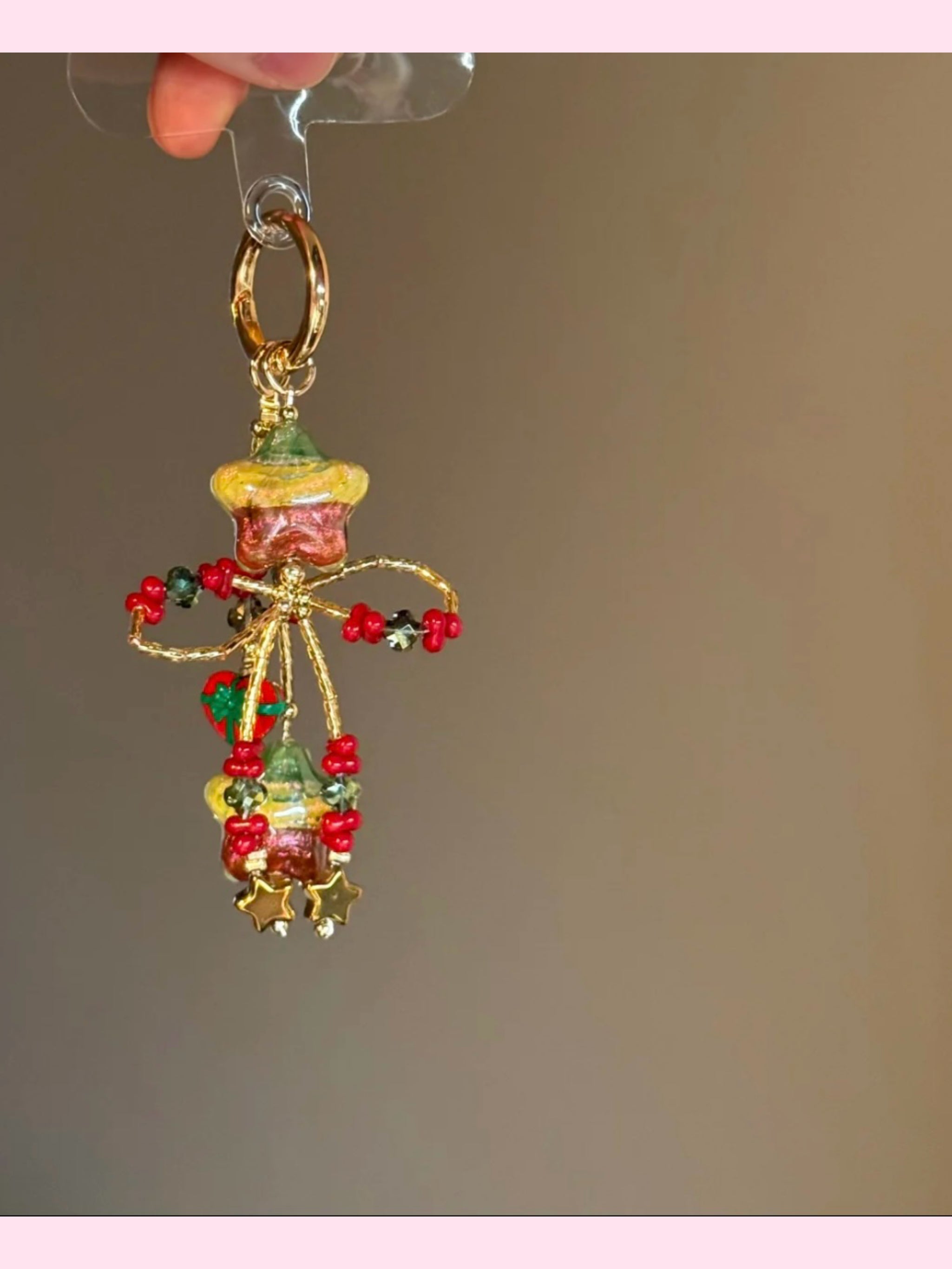 Limited Edition Christmas Collection Phone Charm — Christmas Star Bow Phone Bead Chain Pendant