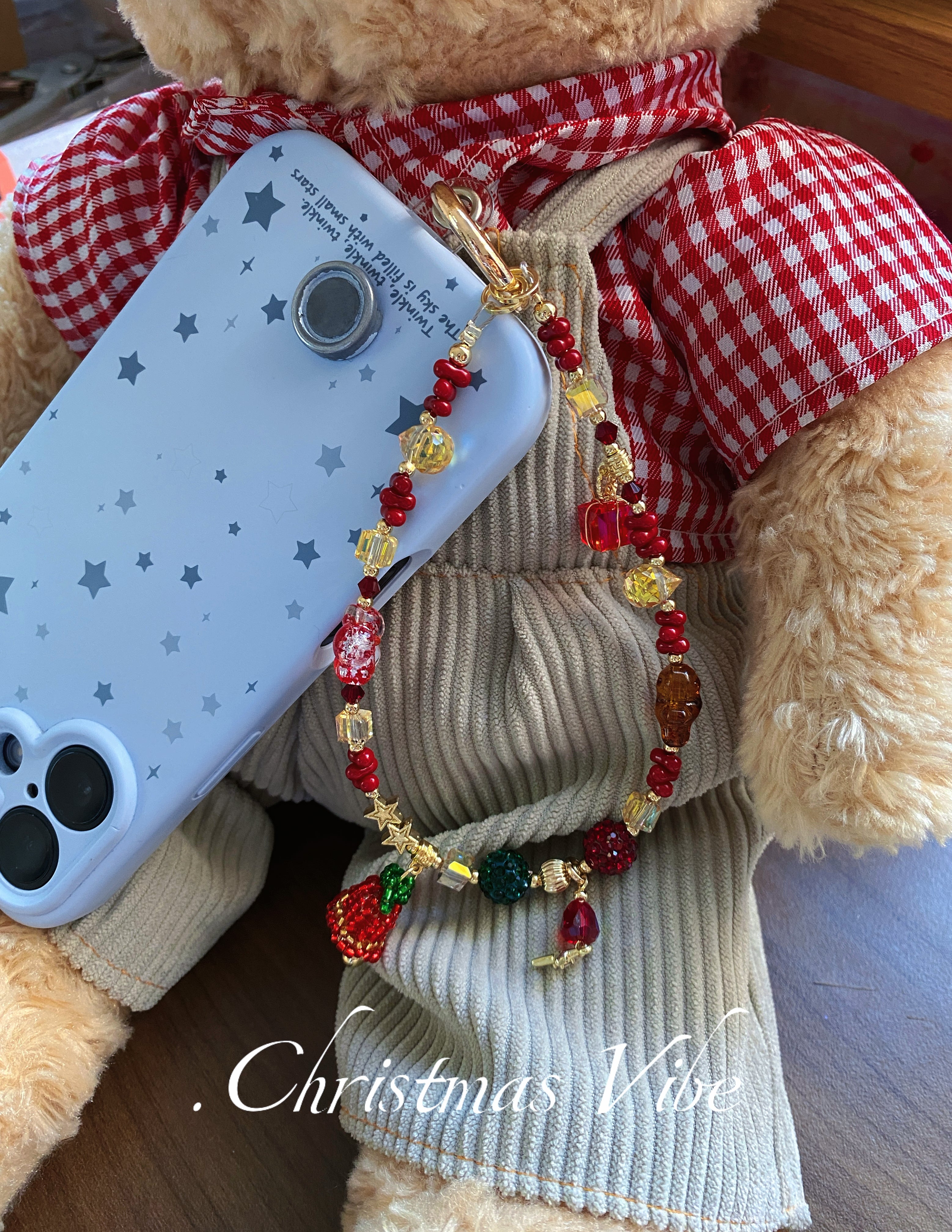 Christmas Limited Edition Beaded Phone Charm — Gingerbread Bell Handcrafted Christmas Custom Gift
