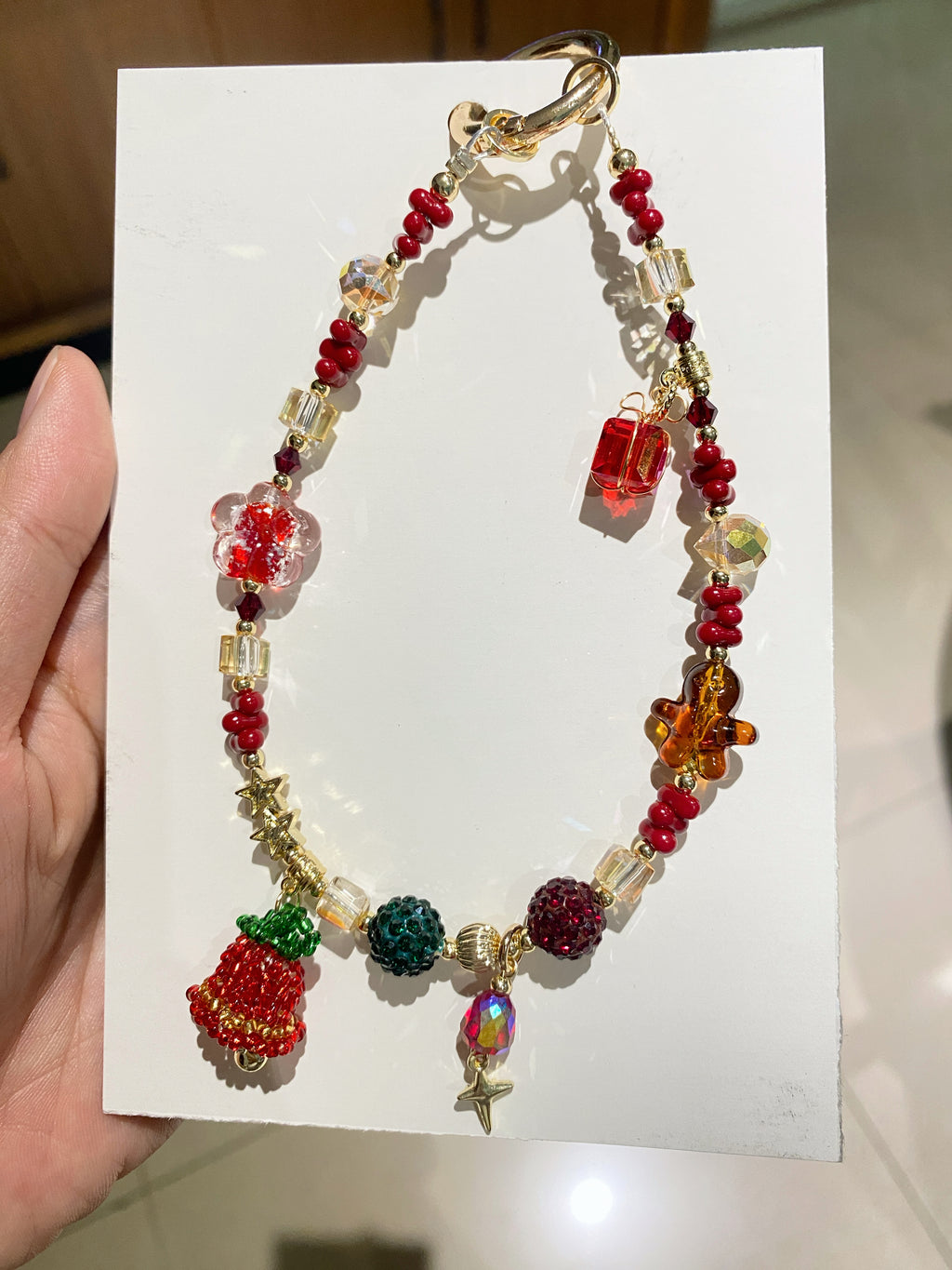 Christmas Limited Edition Beaded Phone Charm — Gingerbread Bell Handcrafted Christmas Custom Gift