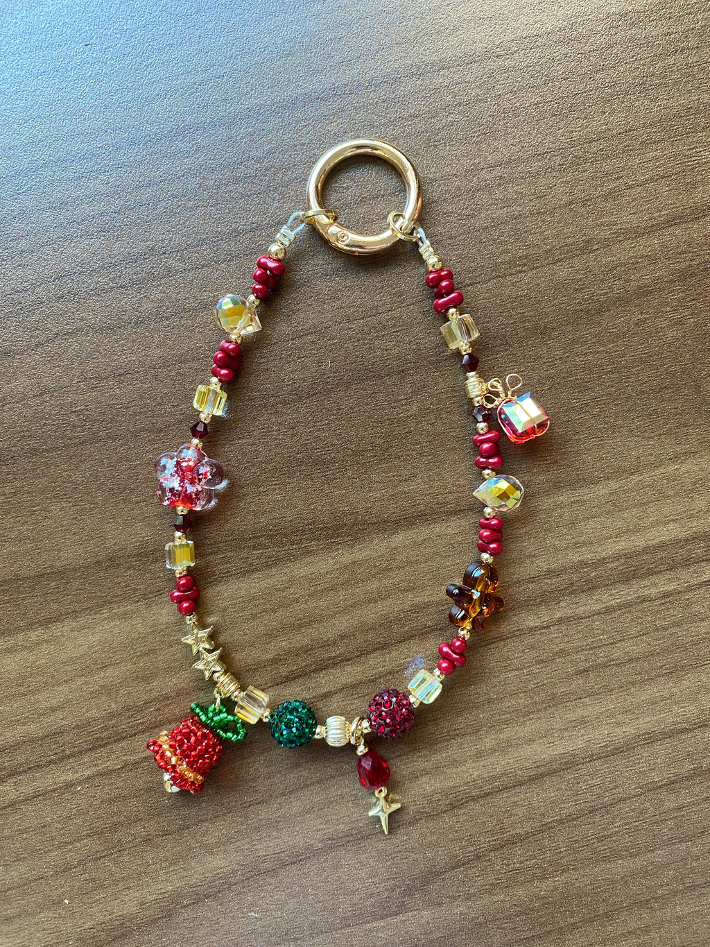 Christmas Limited Edition Beaded Phone Charm — Gingerbread Bell Handcrafted Christmas Custom Gift