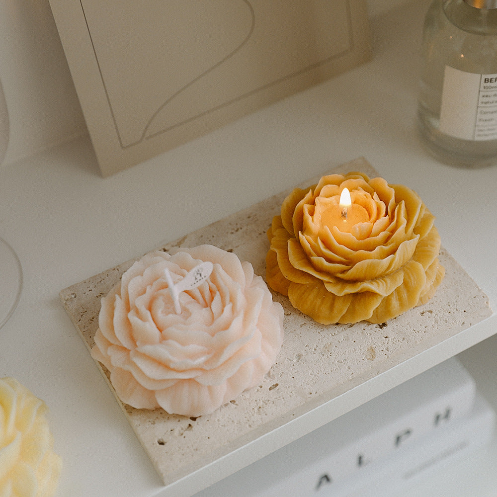 Peony Floral Candle with Vintage Embossed Glass Holder
