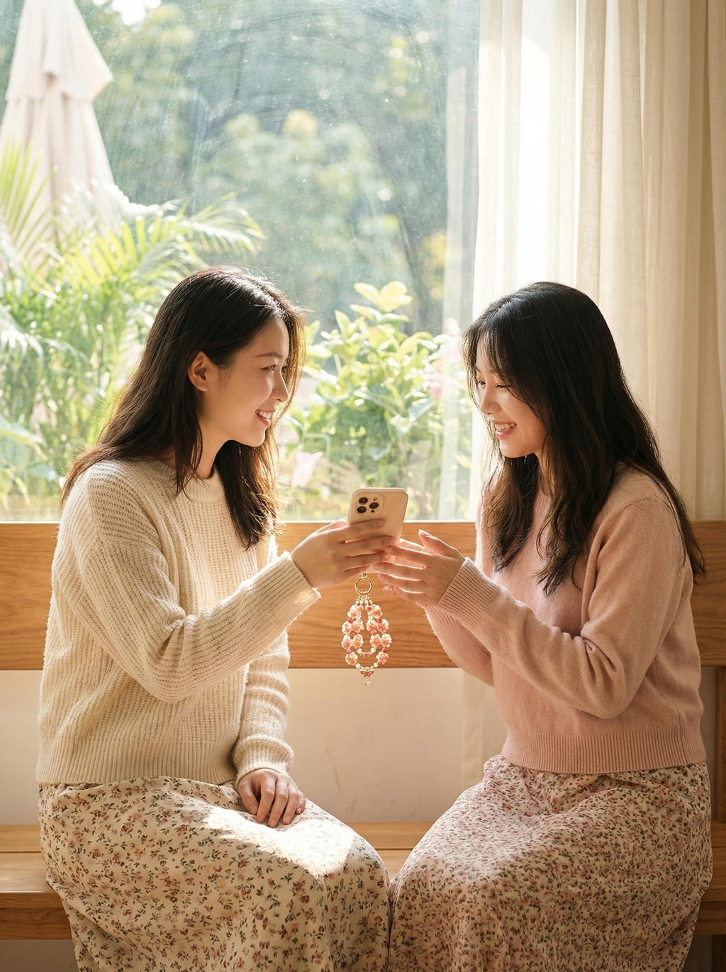 "Sweet Nectar" Floral Phone Strap｜Coral Roses & Butterfly Pendant | Fairycore Aesthetic