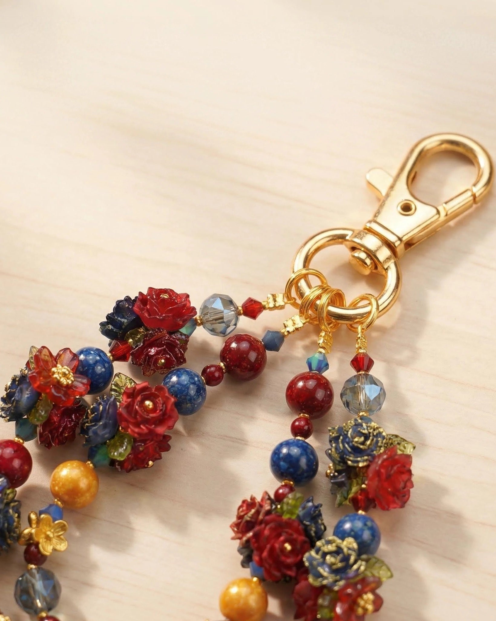 The "Royal Garden" Oriental Phone Charm - Vintage Red & Blue Rose Beads | Chinoiserie Aesthetic