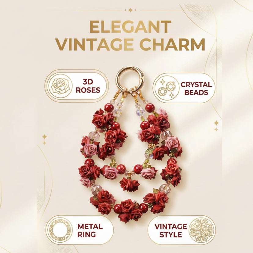 "Antique Romance"Red & Pink Sculpted Flowers | Romantic Coquette Aesthetic